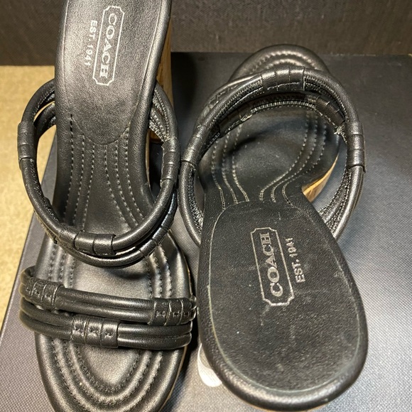 Coach Black Leather and Cork Slip On Sandals - Picture 7 of 7